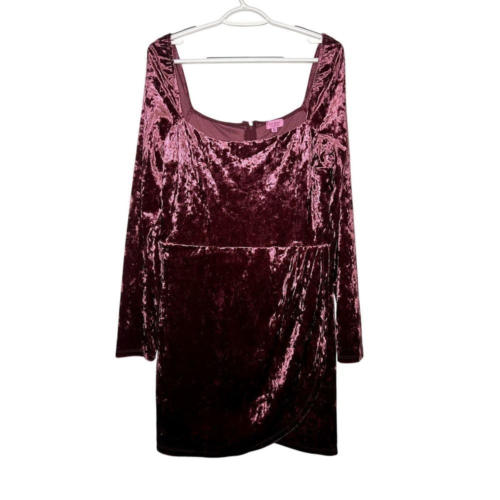 Mi Ami for Francescas Burgundy Velvet Square Neck Long Sleeve Mini‎ Dress XL